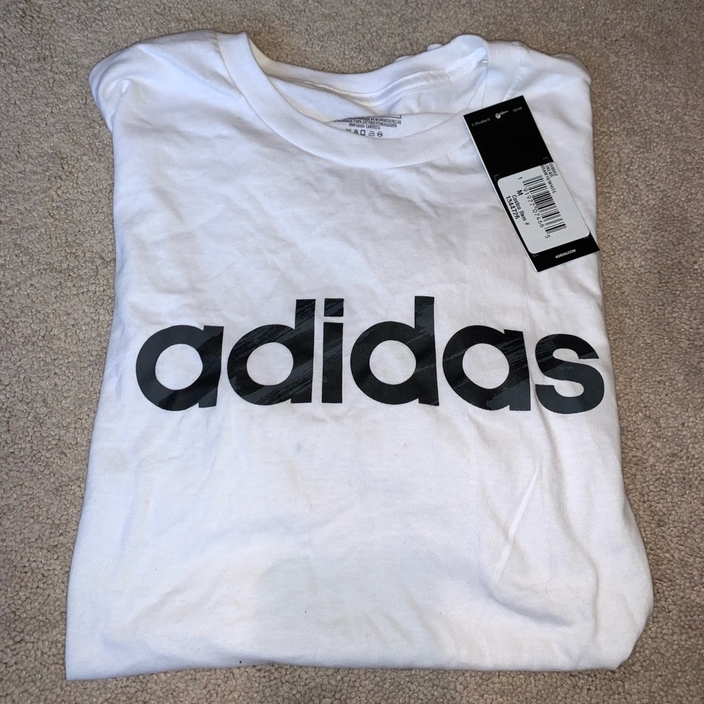 NWT Men’s Adidas White Tshirt With Black Font
